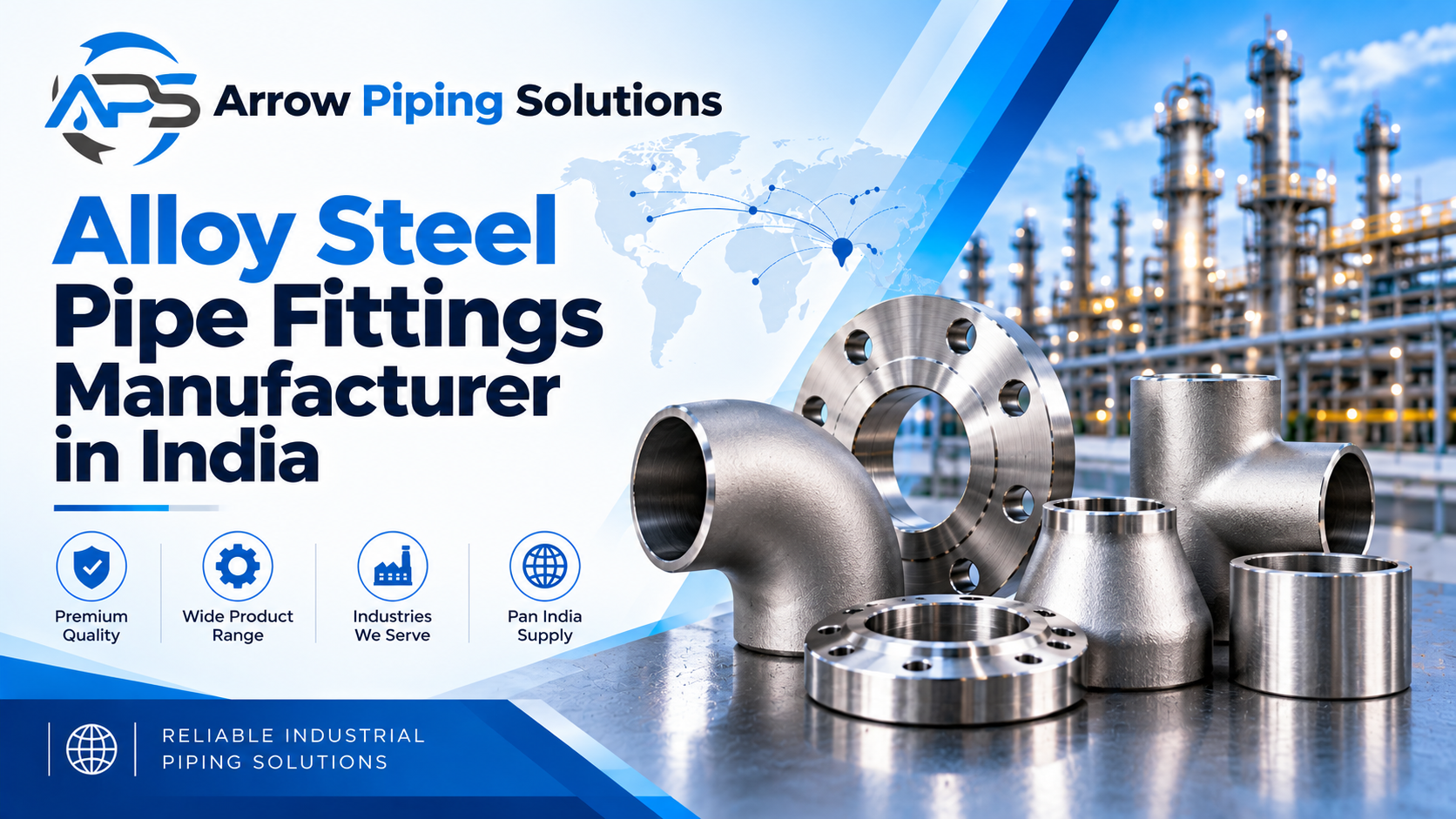 Industrial piping components; illustrative image pending replacement with an alloy steel pipe fittings photograph