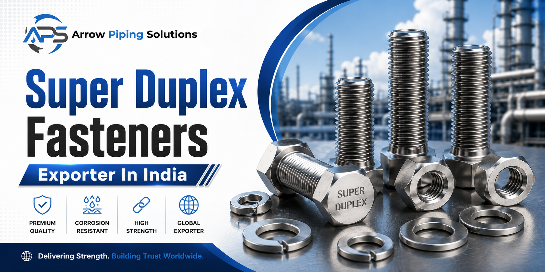 Super Duplex Fasteners Exporter In India - Arrow Piping