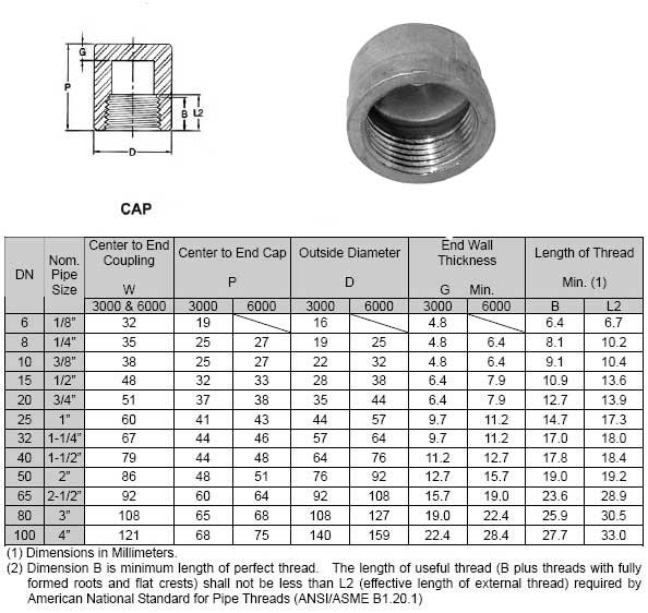 Stainless Steel Threaded Pipe Cap Weight Chart